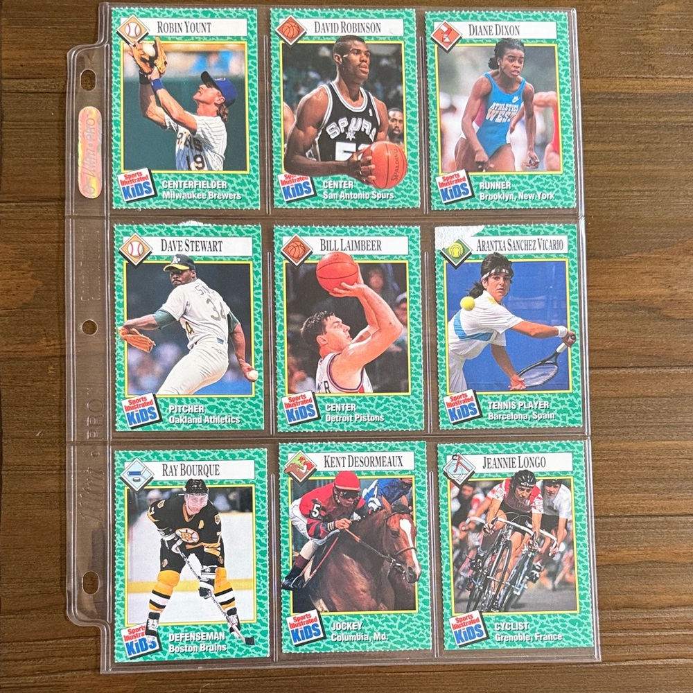 9 card lot set of SPORTS ILLUSTRATED KIDS “cut out” trading cards.